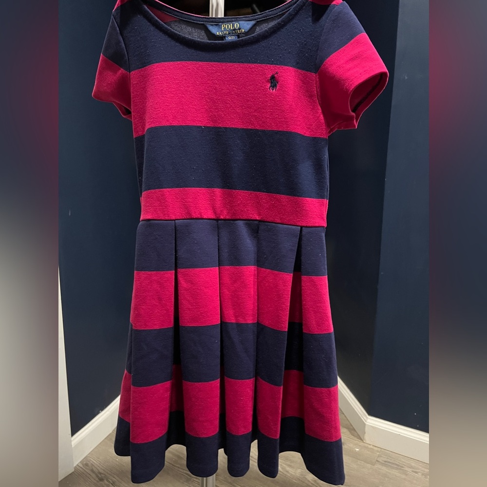 Ralph Lauren girls stripped blue & pink dress size 7